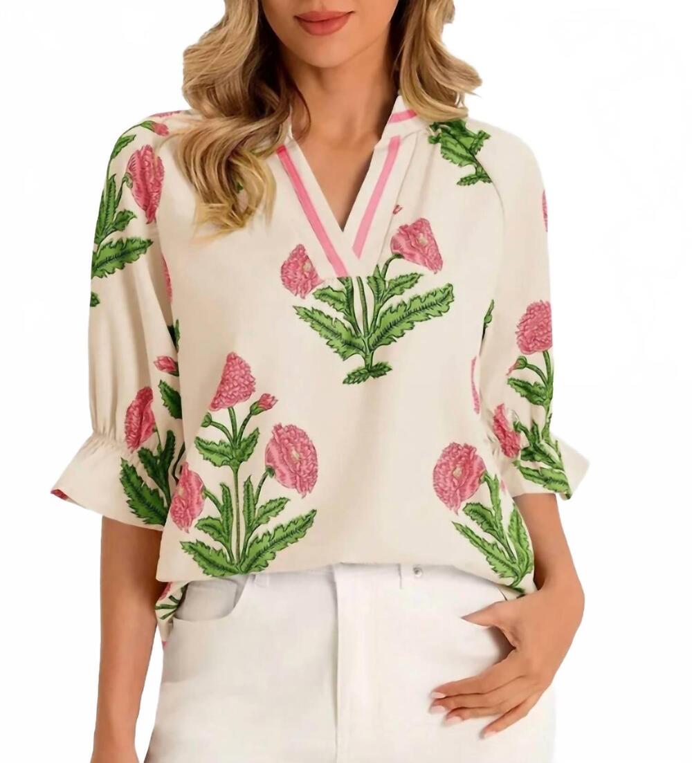 NEW UMGEE floral blockprint top -plus in pink